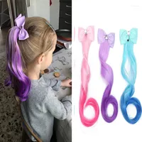 Hair Accessories Baby Girl Wigs Bow Hairpins Kids Headwear Gradient Ponytail Ties Clips Children Pigtail Wig For Girls