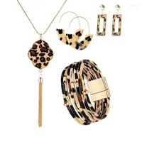 Necklace Earrings Set 4-Piece Leopard Jewelry Bracelet Bohemian Print Earring Female Girl Acrylic 4