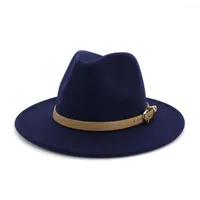 Berets Retro Autumn Men Women Wide Brim Wool Felt Fedora Panama Hat With Belt Buckle Jazz Trilby Cap Party Formal Top HF134