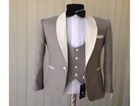 Cheap Light Grey Groom Tuxedos Three Piecs Ivory Shawl Collar Blazer Groomsmen Mens Wedding Suits Custom Made JacketPantsVestt2241157