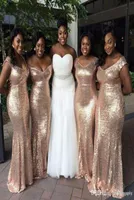 Sparkly Gold Sequins Cheap Mermaid Bridesmaid Dresses Off Shoulder Backless African Plus size Beach Wedding Gowns1484599