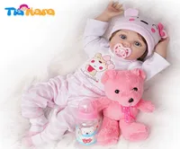 55cm Reborn Bebe Doll Girl Newborn Toy for Girls Birthday Gifts Cute Baby Dolls Alive Silicone Vinyl Pink Outfit with Toy Bear Q099148675