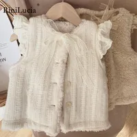 Waistcoat RiniLucia Baby Girls Vest Jackets Knitted Solid Warm Little Girl Autumn Winter Clothes Sleeveless Outerwear Kids Cute Coat 221125