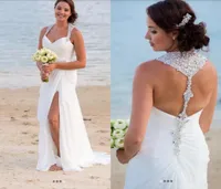 Surplice Bodice Sweetheart Halter Beaded Crystal Shinning Mermaid Wedding Dresses Slim Draped Sweep Train Beach Bridal Gowns4059970