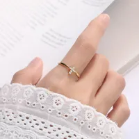 Cluster Rings Cute Female Crystal Cross Round Stone Ring Real 925 Sterling Silver Engagement Gold Open Wedding For Women