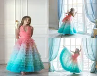 Colorful Flower Girl Dresses Tulle Tiered Skirts A Line Girls Pageant Dress Custom Made Halter Cute Kids Formal Gown2963074