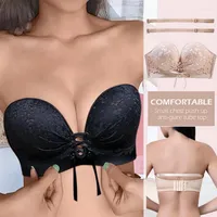 Bras Strapless Bra Women Lace Wire Free Plus Size Bralette Seemless Lingerie No Steel Ring Invisible Tube Top Non-Slip Tops