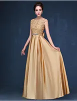 Gold Satin Bridesmaid Dresses with Lace Appliques 2019 Elegant Long Party Dress New Floor Length Gowns6624984