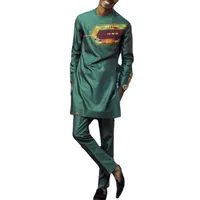Men's Tracksuits Men's Two-piece Outfit Green Long-sleeved Printed T-shirt Fashion Casual Tops With Trouser Suit African Clothing 2022