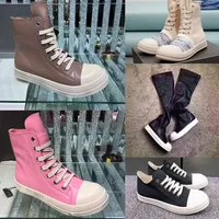 Баскетбольная обувь сапоги Rick Owen Boot Luxury Canvas Кожаная сплайсинг High Street Ro Casual Men Women Women Platform Sneaker Deshate Lace Up Fashion Outdoor 35-45