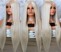 High quality simulation human hair Full Long Blonde Wigs For Women kanekalon straight Synthetic Lace Front Wig preplucked natural 6109248