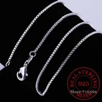 Chains 40cm-60cm Thin Real 925 Sterling Silver Slim Box Chain Necklace Women Girls Children 16-24inch Jewelry Kolye Collares Collier