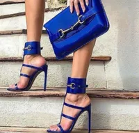 2021 summer women metal sequin pumps sexy ankle strap gladiator sandals thin heel cuts out buckle high heels leather party8019223