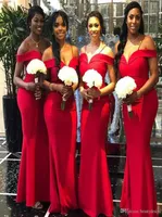2019 Cheap Mermaid Red Bridesmaid Dresses Floor Length Spaghetti Slit Plus Size Maid of Honor Evening Prom Dresses Custom Made bm07419213