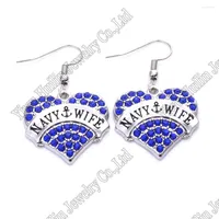 Dangle Earrings NAVY WIFE Crystal Adorned Heart Shaped Pendant French Hook Commemoration Day Jewelry