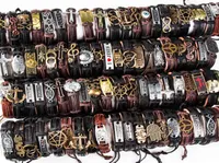 Band New Vintage Leather Mens Bracelet Bracelet Bracelet Bracelet 50pcs Lots Bracelet de charme de bijoux r￩tro mixte