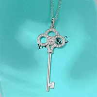 T Home Necklace Female Heart Crown Key Diamond Pendant S925 Silver Collar Chain Sweater 520 Valentine's Day Gift22nian