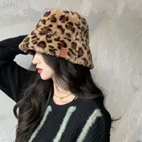 Wide Brim Hats Bucket Fashion Winter Faux Fur Plush Leopard Print Women Outdoor Warm Sun Soft Velvet Lady Panama Fisherman Cap 221129