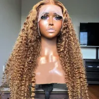 Headwear Hair Accessories LWIGS 2022 Top Sale Gluels Lace Wigs Inventory Highlight 4 27 Ombre Color 180% Density Kinky Curly HD Lace Frontal Wig