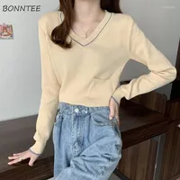 Women's Sweaters Women Pullovers Casual V-neck All-match Young Tender Spring Autumn Straight Chic Ulzzang Street Wear Feminine