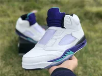 أصلي Jumpman 5 5S Men's Basketball Shoes White Purple Grape Color Matching Sports Shoelace Shoe Box بالحجم الكامل الشحن 40.5-47.5d8kj