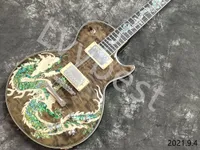 Electric Guitar Customized Wave Flame Top Dragon Fingerboard Inlay Chrome Parts No Pickguard Ebony Fingerboard