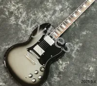 Electric Guitar Customized SG Shape Silver Center Black Edge Burst Black Pickguard Chrome Parts Rosewood Fingerboard