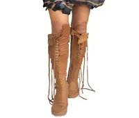 High Quality New PU Leather Boots For Women Sexy Laceup Over The Knee Boots With Tan Laces Moccasin Style Boots Women Big size X02641972