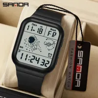 Wristwatches Sanda Men Digital Sports Watches Step Kilometer Luminous Waterproof Electronic Chronograph Wrist Square Clock Reloj Hombre 221129