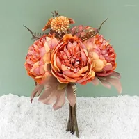 Fleurs d￩coratives Luxury Retro Peony Flower Bouquet Wedding Deco Mariage Po Props Flores Artificiales Vase Decoration Pink Artifical