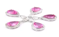 Mix 5 Pieces Pendants Luckyshine Shine Teardrop Shape Pink Topaz Gemstone 925 Silver Pendant Necklaces P12962510087