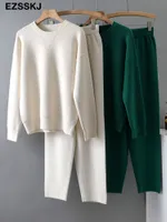 Pantalones de dos piezas para mujeres Ezsskj 2 piezas Sweater Juego de chándal para mujeres Séteros O-cutas sueltas Pantalones de zanahoria de punto de punto 221128