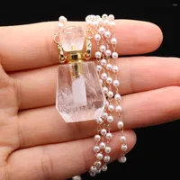 Pendant Necklaces Natural Stone Perfume Bottle Necklace Reiki Heal Gold Color Pearl Chain Jewelry For Women Vial Party Gifts