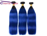 Raw Indian Virgin Ombre Hair Weaves 3 Bunds Silkeslen Straight Colored Two Tone 1B Blue Remy Human Hair Extensions For 4211704