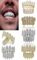 18K Real Gold Punk Hiphop Cubic Zircon Vampire Teeth Fang Grillz Dental Mouth Grills Braces Tooth Cap Rapper Jewelry for Cosplay P6871411