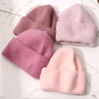 BeanieSkull Caps Winter Angola Rabbit Fur Knitted Beanies For Women Fashion Solid Warm Cashmere Wool Skullies Cap Female Three Fold Thick Hats 221129