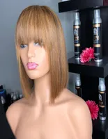Indian Short Bob Highlight 13x6 Deep Part Lace Front Human Hair Wig with Bangs Golden Brown Fringe Wigs full laceS 360 frontal6749118