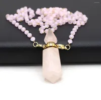 Pendant Necklaces Natural Semi-Precious Rose Quartz Essential Oil Diffuser Perfume Bottle Tapered Reiki Glamour Necklace Jewelry Gift