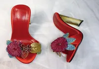 2021 women Ladies Genuine real leather gold high heels summer sandals Flower Flipflops slipper slipon wedding dress Gladiator se8111554