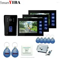 Video Door Phones SmartYIBA 1-3 House 7" Color TFT LCD Intercom Bell Phone Dual-way With 5pcs RFID ID Card