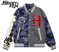 Mens Jackets SEVEYFAN Jacket Hip Hop Men Letters Printing Camouflage Patchwork Baseball Streetwear Fashion Loose Casual Outwe 221129