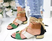 Summer chunky heel sandals patchwork laceup casual women bohemia sandals shoes 4 colors large size 40439109639