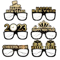 Party Decoration Happy New Year Cheers 2023 Black Gold Paper Glasses Party Photo Props Merry Christmas Decorations For Home Xmas Ornament