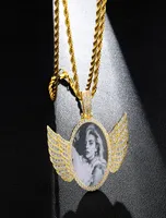 Silver Gold Custom Made Po With Wings Medallions Can Open Pendant Necklace Cubic Zircon Men Hiphop Jewelry7240521