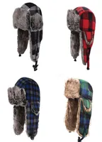 Outdoor Hats Woolen Hat Unisex Plaid Thickened Earmuffs Winter Cap Beanie Bomber Cycling Skiing Skating Faux Fur Earflap Snow Caps5640376