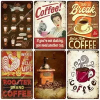 Vintage Design Coffee Metal Painting Wall Art Sign Plaque Wall Decoration Cafe Bar Poster Retro Kitchen Room Decor Plate 20cmx30cm Woo