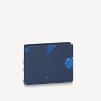 مع Box Dust Bag 2021 Mens Womens Worlets Watercolor Blue Brazza Flower Printing Printing Slender Short Long Card Wallet Coin Holder301i