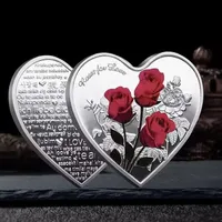 Herzförmige Rose Valentinstag Geschenkmetall Gedenkmünzen 52 Sprachen Ich liebe dich Medaille Challenge Münzhandwerk 1129