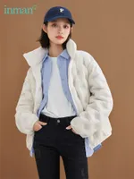 여자 S 다운 파카 inman 겨울 재킷 바람 방전 스탠드 칼라 느슨한 귀여운 작은 스웨이드 짧은 여성 코트 221129