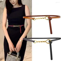 Belts Ladies Genuine Leather Double Sided Cowhide Twist Buckle Knotted Thin Luxury Designer High Quality Women's Waistband